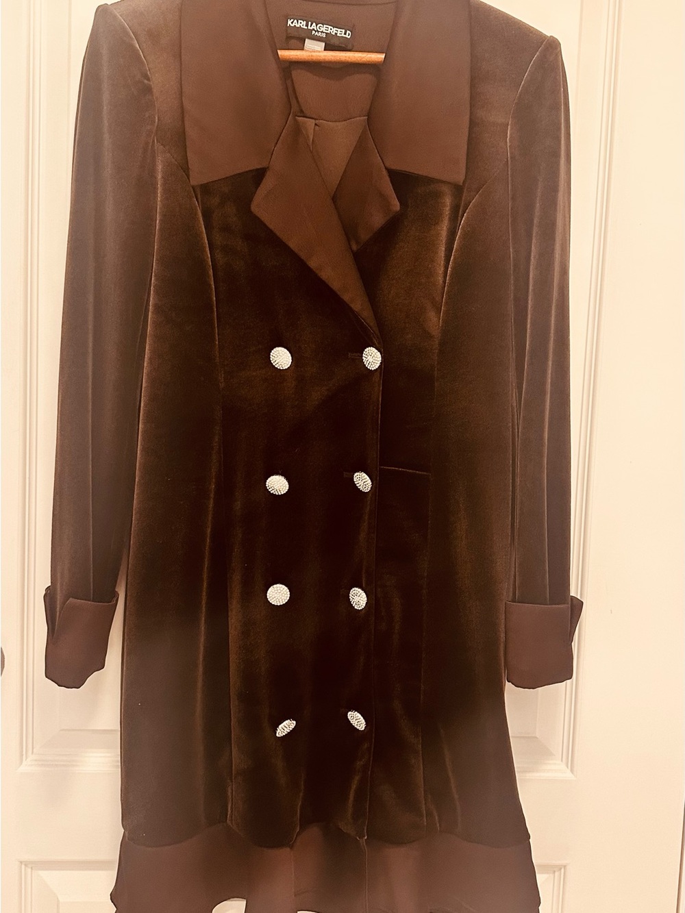 Karl Lagerfeld Chocolate Brown Velvet Double-Breasted Trench Coat